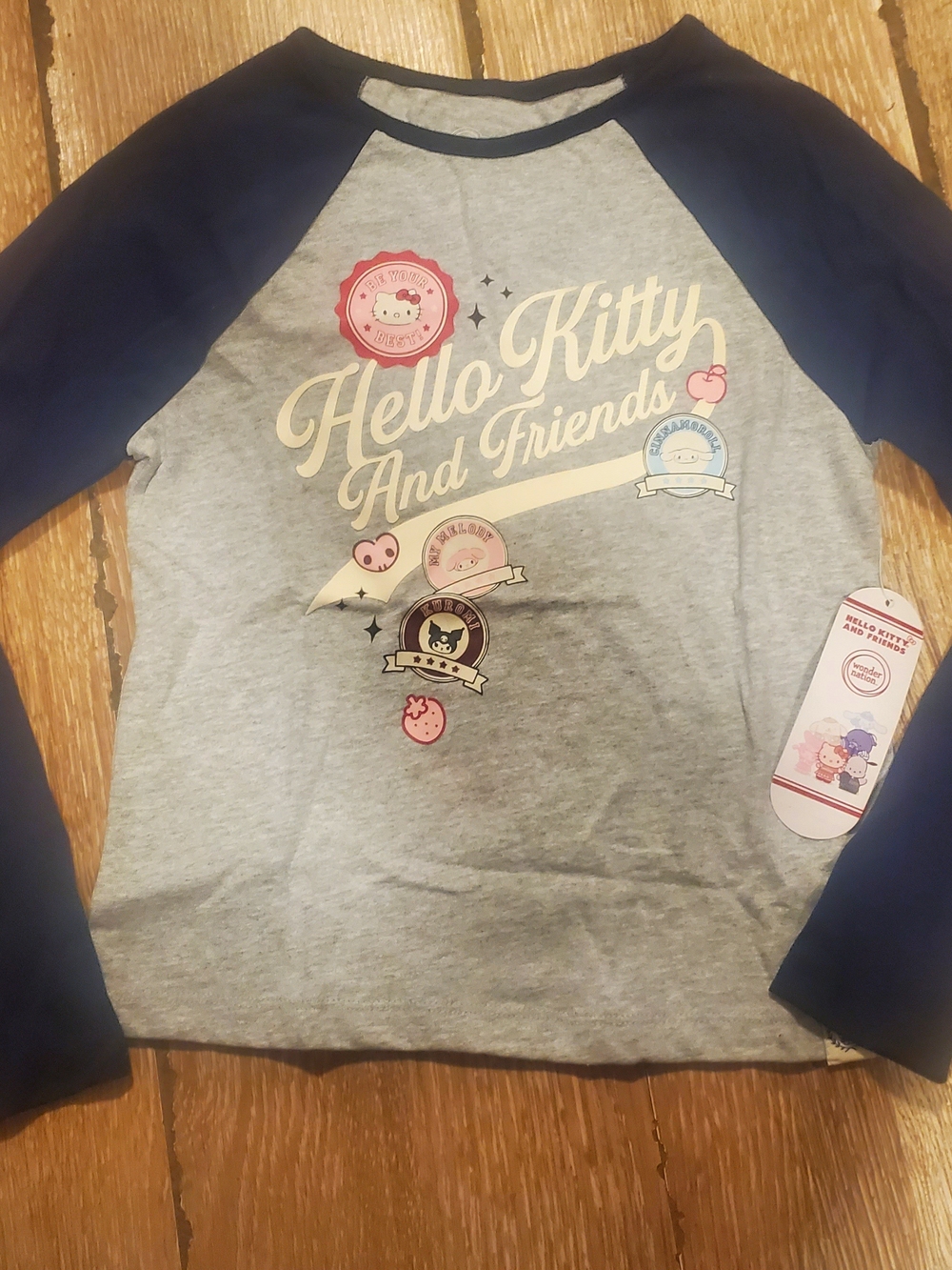 Wonder Nation Hello Kitty & Friends Long Sleeve Raglan Top - Gray & Navy